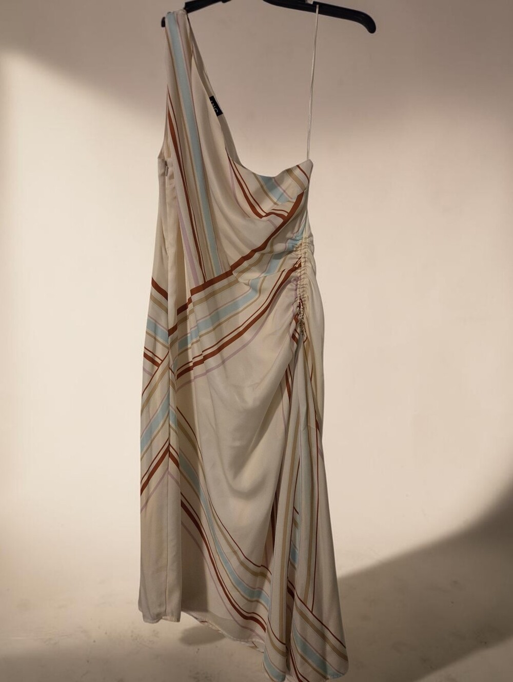 INC International Concepts Cream One-Shoulder Striped Midi Dress